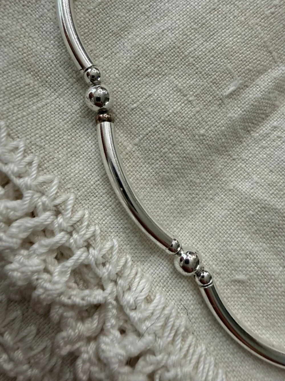 Vintage Sterling Silver Tube & Curved Ball Link Necklace, Expandable 16-19
